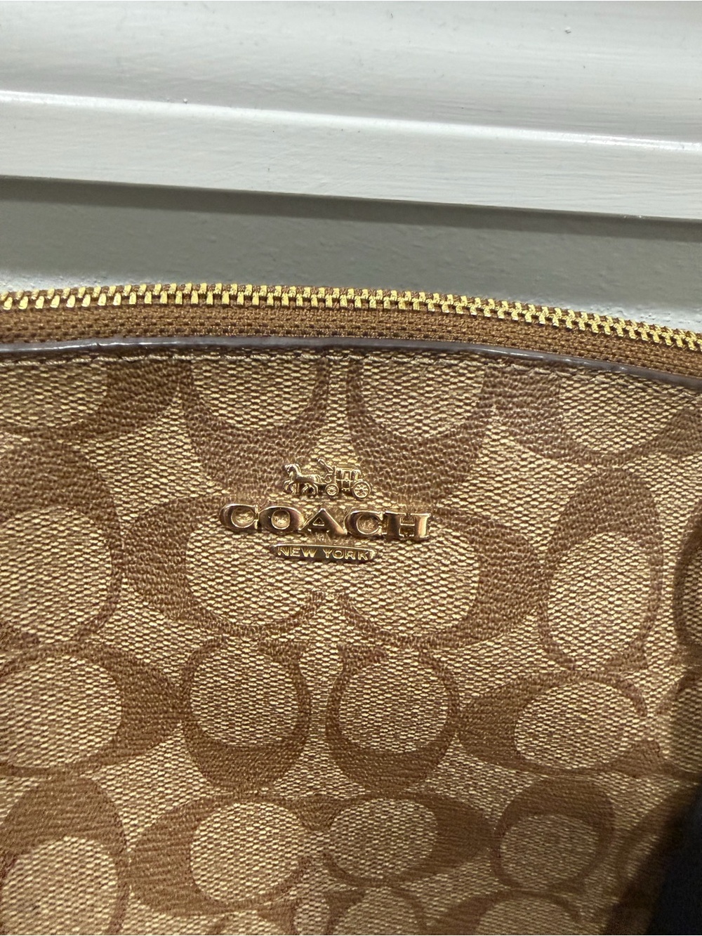 Coach Signature Canvas Shoulder Bag in Tan and Dark Brown - Picture 2 of 8